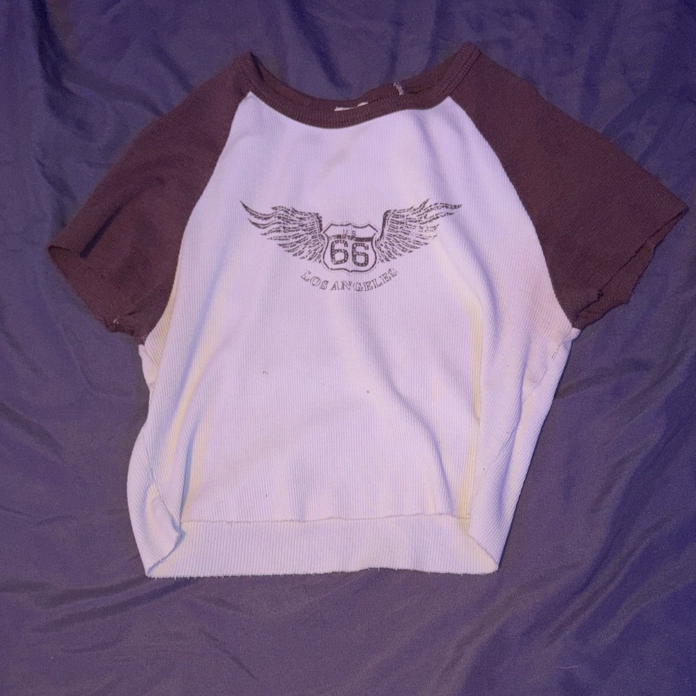 Garage Brown and White Ribbed Tee